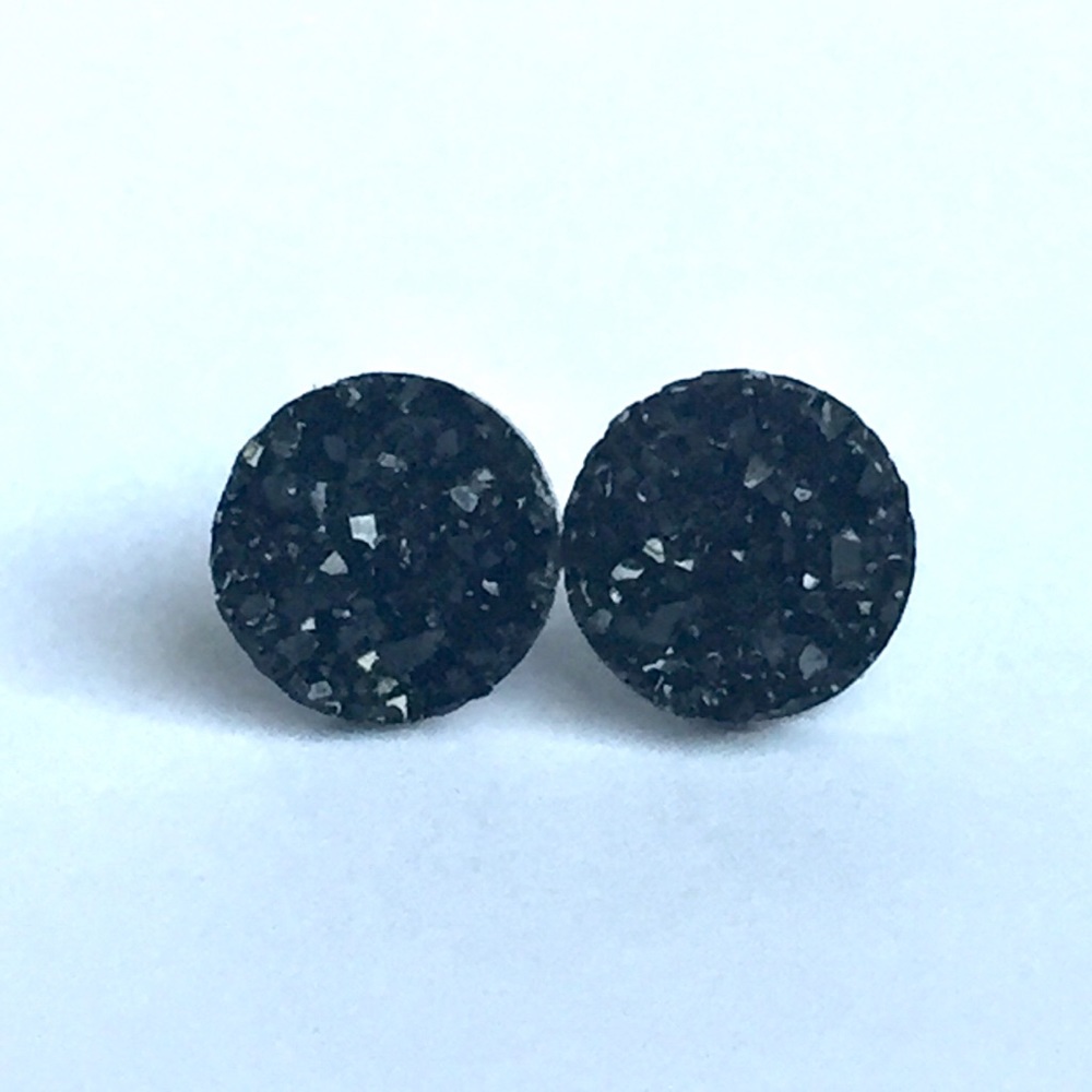 Druzy Small Black Round Stud Earrings